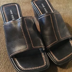 Nine West leather wedge slides